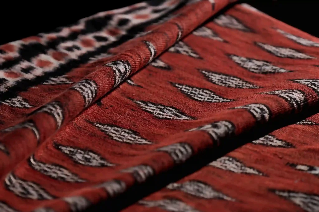 Close-up of red Sumba ikat tenun cloth