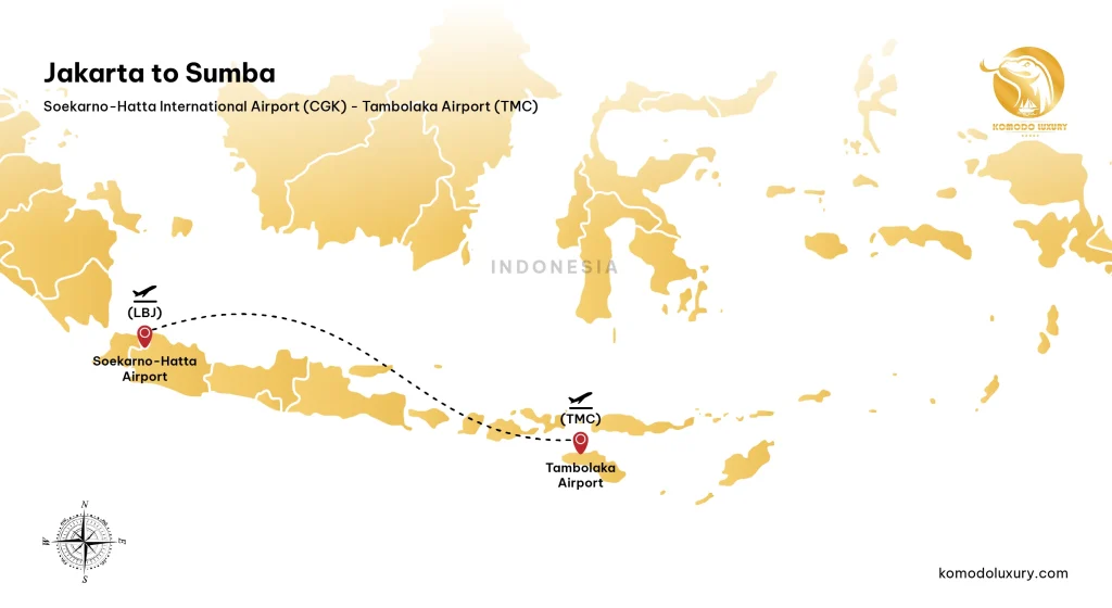 Map of the flight route from Jakarta to Tambolaka Airport, Sumba